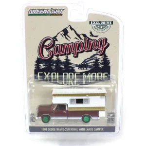 Manufacturer_Greenlight Collectibles Pickup Trucks<Green Machine ~ 1/64 1981 Dodge Ram D-250 Royal with Large Camper, Red and White