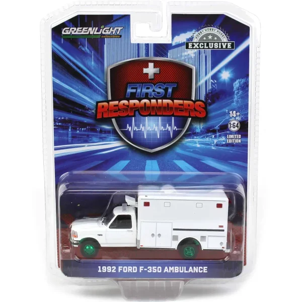 Manufacturer_Greenlight Collectibles Emergency Vehicles<Green Machine ~ 1/64 1992 Ford F-350 Ambulance, White, Hobby Exclusive