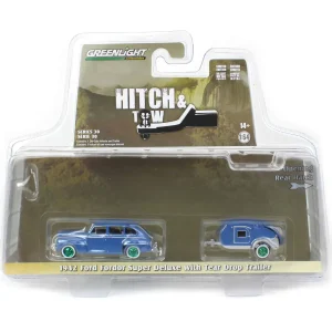Manufacturer_Greenlight Collectibles Cars & Suvs<Green Machine ~ 1/64 1942 Ford Fordor Super Deluxe with Tear Drop Trailer, Hitch & Tow Series 30