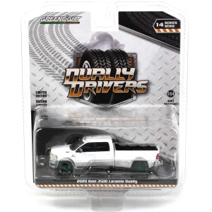 Manufacturer_Greenlight Collectibles Pickup Trucks<Green Machine ~ 1/64 2020 Ram 3500 Laramie Dually, Bright White & Billet Silver, Dually Drivers Series 14