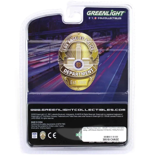 Manufacturer_Greenlight Collectibles Cars & Suvs | Emergency Vehicles<Green Machine Chase Unit ~ 1/64 2017 Ford Police Interceptor Utility, LAPD Bomb Detection K-9 Section, Hobby Exclusive
