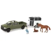 Manufacturer_ERTL Agricultural Trucks | Pickup Trucks<1/32 Green Pickup Truck 5-Piece Horse Trailer Set
