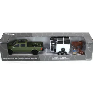 Manufacturer_ERTL Agricultural Trucks | Pickup Trucks<1/32 Green Pickup Truck 5-Piece Horse Trailer Set