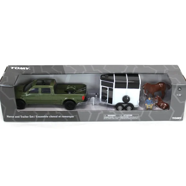 Manufacturer_ERTL Agricultural Trucks | Pickup Trucks<1/32 Green Pickup Truck 5-Piece Horse Trailer Set