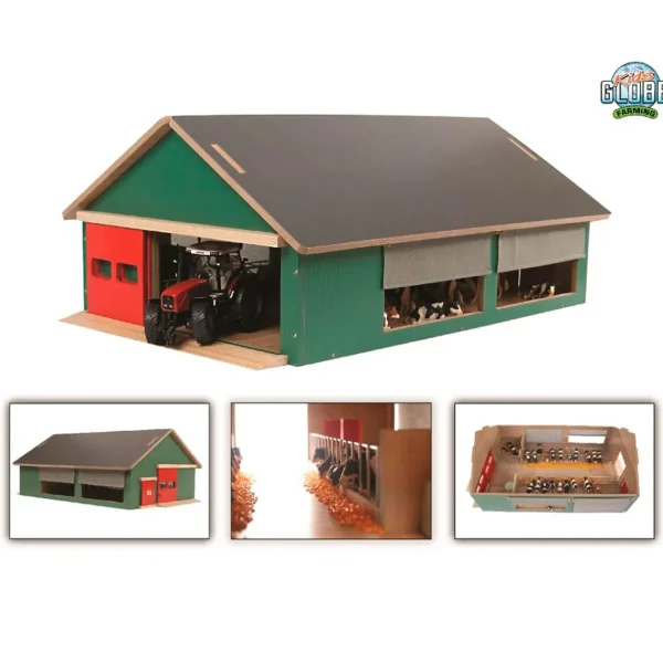 Outback Toys Wooden Barns & Large Accessories<1/32 Green Wooden Stable with Windbreak Netting by Kids Globe
