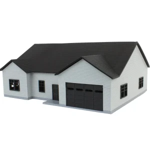 Outback Toys 3D Print & Small Accessories<1/64 Grey & Black “The Ranch” Farm House w/ Opening Garage & Back Deck, 3D Printed