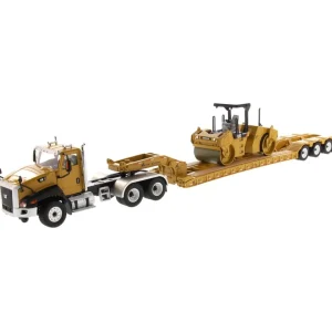 Manufacturer_Diecast Masters Lowboys & Flatbeds<1/50 High Detail CAT CT660 Day Cab Tractor & XL 120 Low-Profile HDG Trailer with CAT CB-534D XW Vib