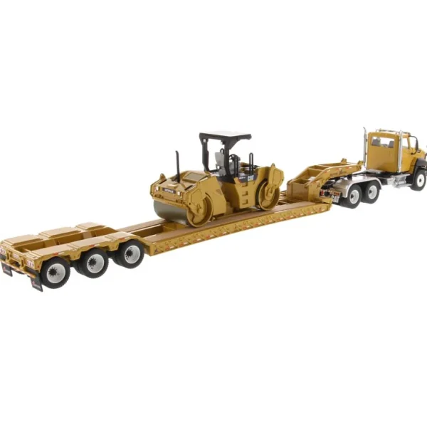 Manufacturer_Diecast Masters Lowboys & Flatbeds<1/50 High Detail CAT CT660 Day Cab Tractor & XL 120 Low-Profile HDG Trailer with CAT CB-534D XW Vib