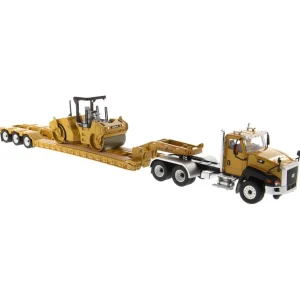 Manufacturer_Diecast Masters Lowboys & Flatbeds<1/50 High Detail CAT CT660 Day Cab Tractor & XL 120 Low-Profile HDG Trailer with CAT CB-534D XW Vib