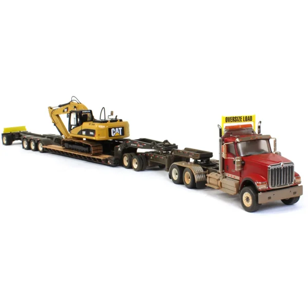 Manufacturer_Diecast Masters Lowboys & Flatbeds<1/50 High Detail International HX520 Tandem Tractor w/ XL 120 HDG Trailer & Dusty CAT 320 DL Excavator