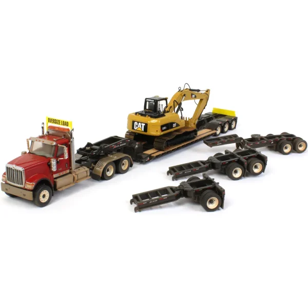 Manufacturer_Diecast Masters Lowboys & Flatbeds<1/50 High Detail International HX520 Tandem Tractor w/ XL 120 HDG Trailer & Dusty CAT 320 DL Excavator