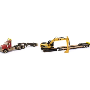 Manufacturer_Diecast Masters Lowboys & Flatbeds<1/50 High Detail International HX520 Tandem Tractor w/ XL 120 HDG Trailer & Dusty CAT 320 DL Excavator
