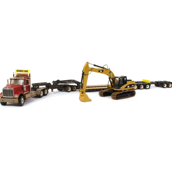 Manufacturer_Diecast Masters Lowboys & Flatbeds<1/50 High Detail International HX520 Tandem Tractor w/ XL 120 HDG Trailer & Dusty CAT 320 DL Excavator