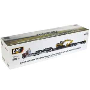 Manufacturer_Diecast Masters Lowboys & Flatbeds<1/50 High Detail International HX520 Tandem Tractor w/ XL 120 HDG Trailer & Dusty CAT 320 DL Excavator