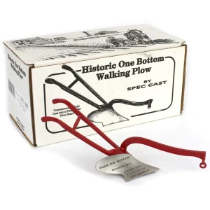 Manufacturer_SpecCast Implements<Historic One Bottom Red Frame Walking Plow, Farm Toy Museum