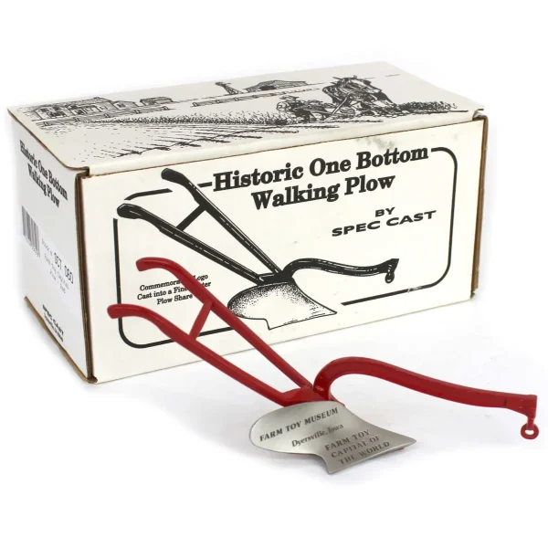 Manufacturer_SpecCast Implements<Historic One Bottom Red Frame Walking Plow, Farm Toy Museum