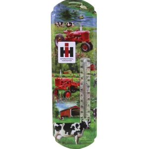 Outback Toys Outdoor<IH Farmall Cub & H Tractors w/ Cows in Farm Scene Metal Thermometer, 5.125in x 17.375in