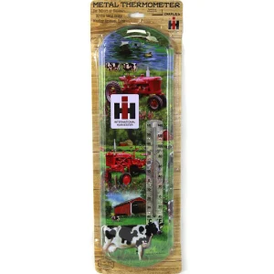 Outback Toys Outdoor<IH Farmall Cub & H Tractors w/ Cows in Farm Scene Metal Thermometer, 5.125in x 17.375in