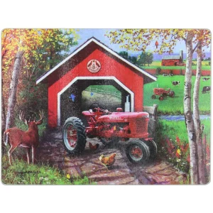 Outback Toys Kitchen<IH Farmall H Tractor with Covered Bridge Glass Cutting Board, 15.5in x 11.75in