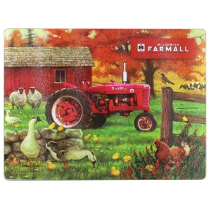 Outback Toys Kitchen<IH Farmall Super M Tractor with Animals Glass Cutting Board, 15.5in x 11.75in