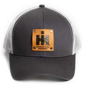 Outback Toys Ih Farmall<IH Logo Leather Riveted Emblem Gray Cap with White Mesh