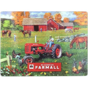 Outback Toys Kitchen<IH McCormick Farmall C Tractor in Farm Scene Glass Cutting Board, 15.5in x 11.75in