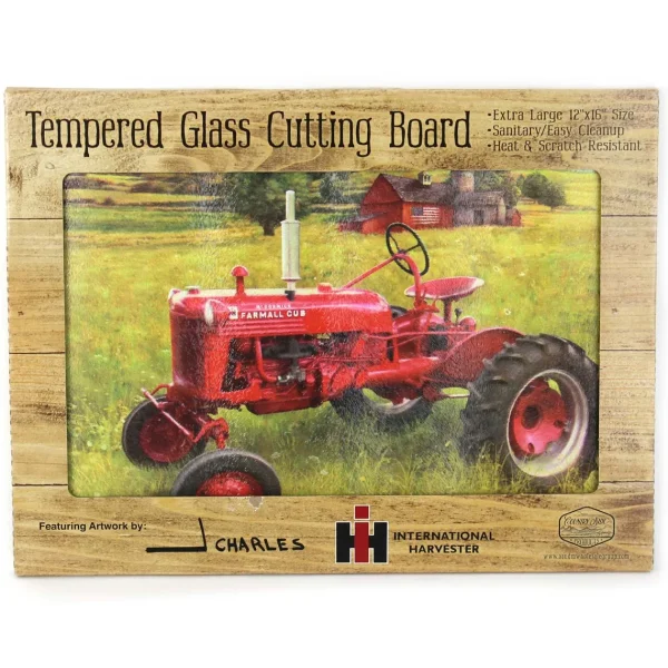 Outback Toys Kitchen<IH McCormick Farmall Cub Tractor in Field Glass Cutting Board, 15.5in x 11.75in