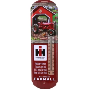 Outback Toys Outdoor<IH McCormick Farmall H Tractor Scene Metal Thermometer, 5.125in x 17.375in