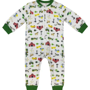 Outback Toys John Deere<Infant John Deere White & Green Farmland Zip-Up Coverall Long Sleeve Onesy