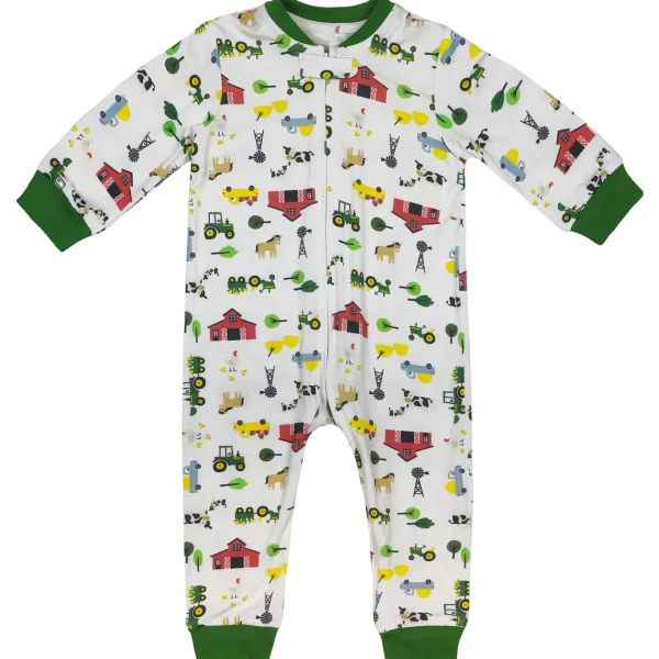 Outback Toys John Deere<Infant John Deere White & Green Farmland Zip-Up Coverall Long Sleeve Onesy
