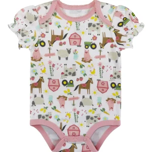 Outback Toys John Deere<Infant John Deere White & Pink Farm Elements Short Sleeve Onesy