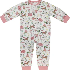 Outback Toys John Deere<Infant John Deere White & Pink Farm Elements Zip Coverall Long Sleeve Onesy
