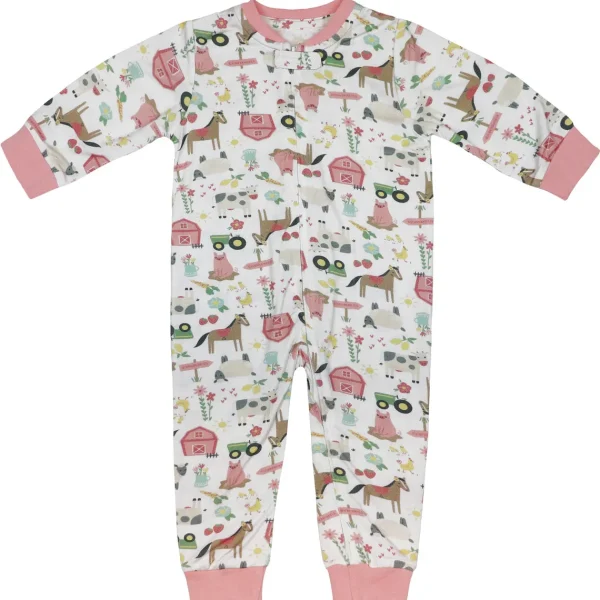 Outback Toys John Deere<Infant John Deere White & Pink Farm Elements Zip Coverall Long Sleeve Onesy