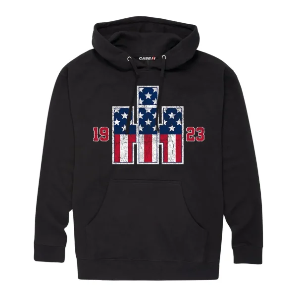 Outback Toys Ih Farmall<International Harvester Patriotic Vintage Style Black Hooded Sweatshirt