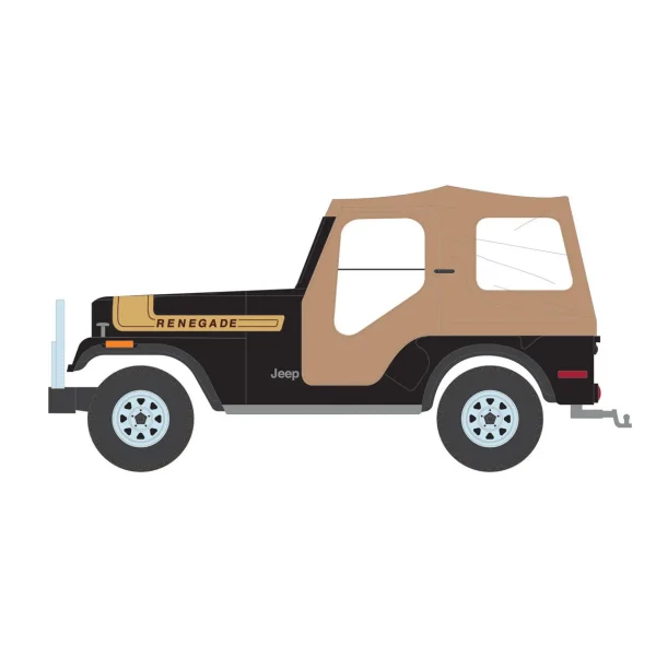 Manufacturer_Greenlight Collectibles Cars & Suvs<1/64 1976 Jeep CJ-5 Renegade Lifted with Off-Road Bumper, Black, All-Terrain Series 16