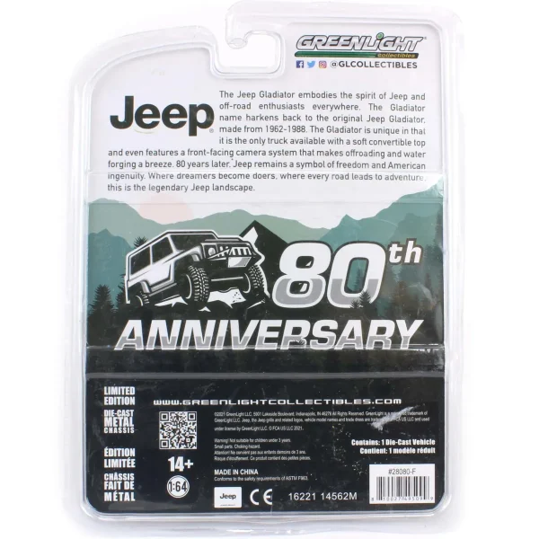 Manufacturer_Greenlight Collectibles Cars & Suvs<1/64 2021 Jeep Gladiator, 80th Anniversary Ed, Anniversary Series 13