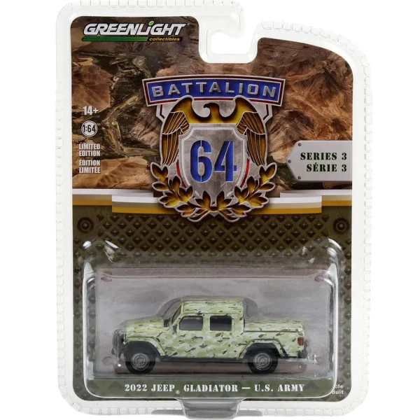 Manufacturer_Greenlight Collectibles Cars & Suvs<1/64 2022 Jeep Gladiator, US ARMY Camouflage, Battalion 64 Series 3
