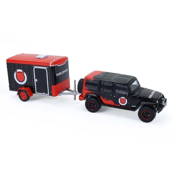 Manufacturer_Greenlight Collectibles Cars & Suvs<1/64 2012 Jeep Wrangler Unlimited with Small Cargo Trailer, Diablo Sport, Hitch & Tow Series 33