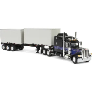 Manufacturer_DCP by First Gear Box Trucks & Trailers<1/64 Jet Black Peterbilt 389 63in Mid-Roof Sleeper w/ Container Chassis & Two 20ft Containers, DCP by First Gear