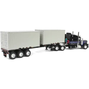 Manufacturer_DCP by First Gear Box Trucks & Trailers<1/64 Jet Black Peterbilt 389 63in Mid-Roof Sleeper w/ Container Chassis & Two 20ft Containers, DCP by First Gear