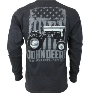 Outback Toys John Deere<John Deere American Flag Charcoal Gray Longsleeve T-Shirt