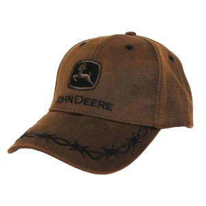 Outback Toys John Deere<John Deere Brown Leather Look Cap with Barbed Wire Bordered Bill