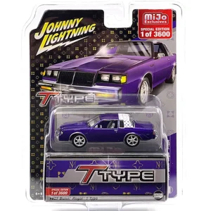 Manufacturer_Johnny Lightning Cars & Suvs<1/64 Johnny Lightning 1987 Buick Regal T-Type Custom, Metallic Purple with White Top, Mijo Exclusive