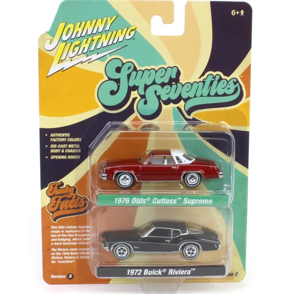 Manufacturer_Johnny Lightning Cars & Suvs<1/64 Johnny Lightning 1976 Oldsmobile Cutlass & 1972 Buick Riviera Super 70s Twin Pack