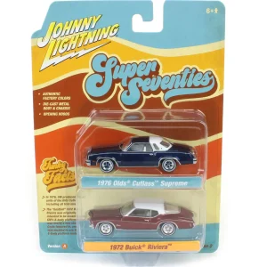 Manufacturer_Johnny Lightning Cars & Suvs<1/64 Johnny Lightning 1976 Oldsmobile Cutlass & 1972 Buick Riviera Super 70s Twin Pack