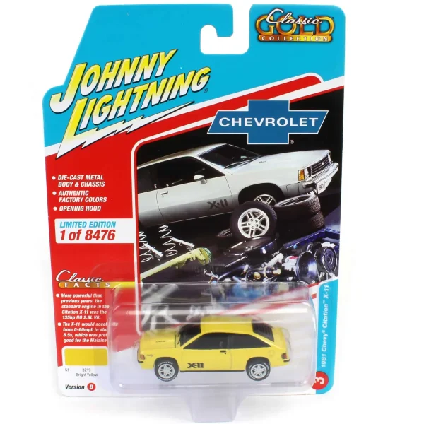 Manufacturer_Auto World Cars & Suvs<1/64 Johnny Lightning Classic Gold 2022 Release 3B - 1981 Chevrolet Citation X-1, Bright Yellow