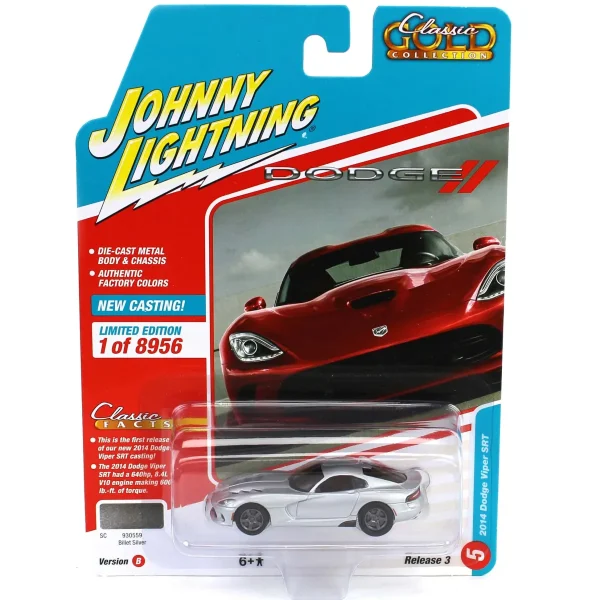 Manufacturer_Auto World Cars & Suvs<1/64 Johnny Lightning Classic Gold 2022 Release 3B - 2014 Dodge Viper SRT, Billet Silver