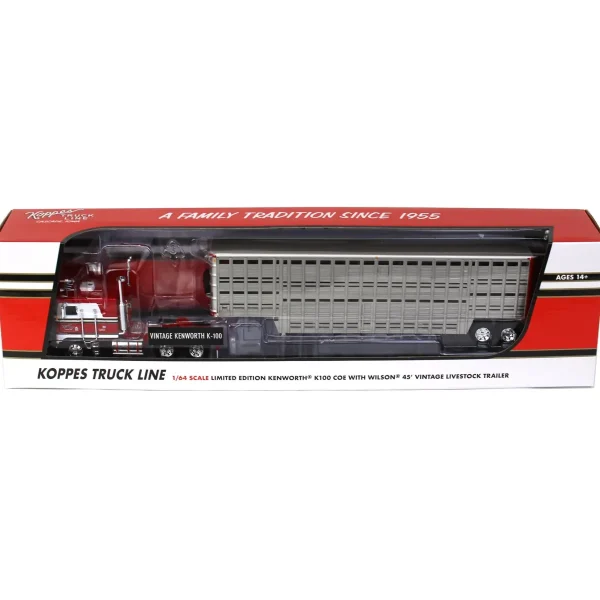 Manufacturer_DCP by First Gear Agricultural Trucks<1/64 Kenworth K100 COE Flattop w/ 45ft Vintage Wilson Livestock Trailer, Koppes Truck Line, DCP by First Gear