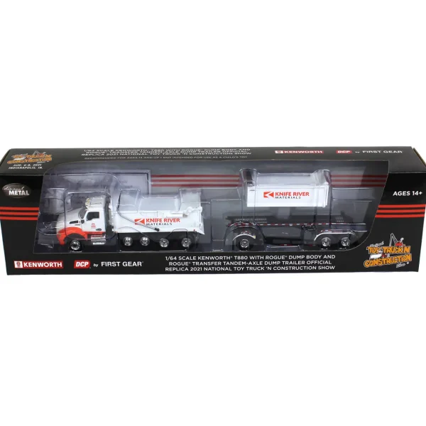 Manufacturer_DCP by First Gear Dump Trucks<1/64 Kenworth T880 Dump w/ Dolly & Rogue Tandem Dump Trailer, Knife River, 2021 Natl Toy Truck 'N Construction