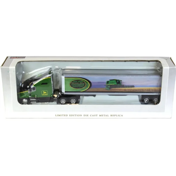 Manufacturer_SpecCast Box Trucks & Trailers<1/64 Kenworth T2000 Semi with John Deere Harvester Works Customer Support Box Trailer